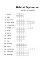 Habitat Exploration word scramble puzzle