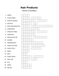 Hair Products word scramble puzzle