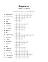 Happiness word scramble puzzle