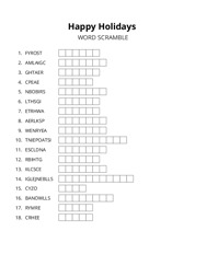 Happy Holidays word scramble puzzle