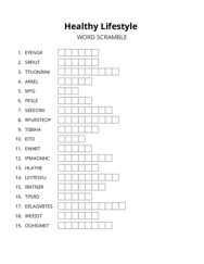 Healthy Lifestyle word scramble puzzle
