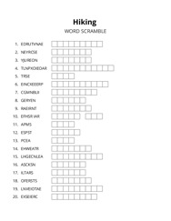 Hiking word scramble puzzle