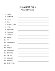 Historical Eras word scramble puzzle