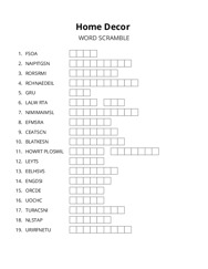 Home Decor word scramble puzzle