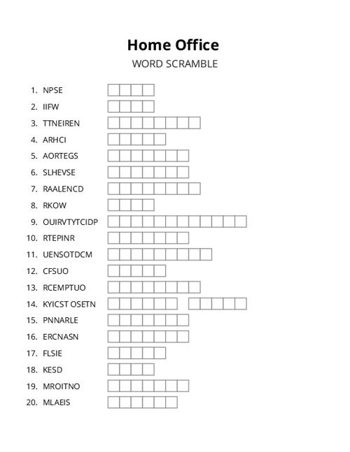 Home Office Word Scramble Puzzle