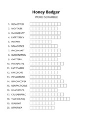 Honey Badger word scramble puzzle