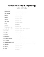 Human Anatomy & Physiology word scramble puzzle