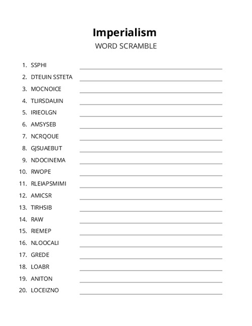 Imperialism Word Scramble Puzzle