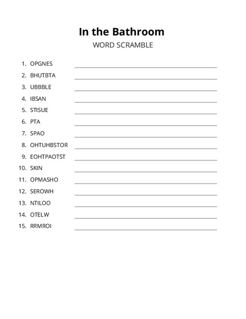 In the Bathroom Word Scramble Puzzle