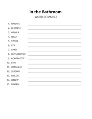 In the Bathroom word scramble puzzle