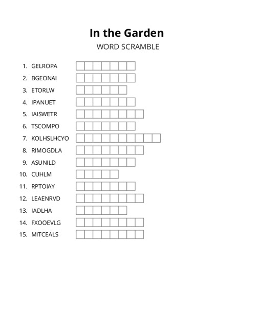 In the Garden Word Scramble Puzzle