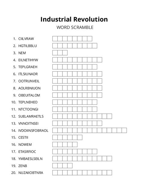 Industrial Revolution Word Scramble Puzzle