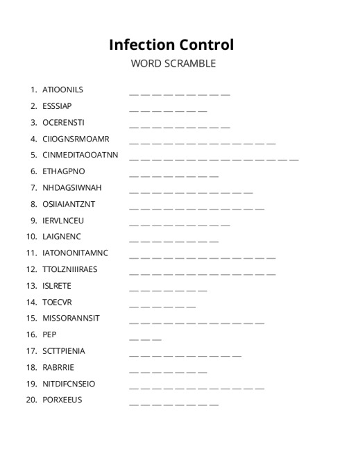 Infection Control Word Scramble Puzzle