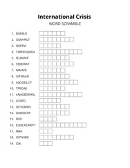 International Crisis word scramble puzzle