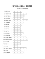 International Dishes word scramble puzzle