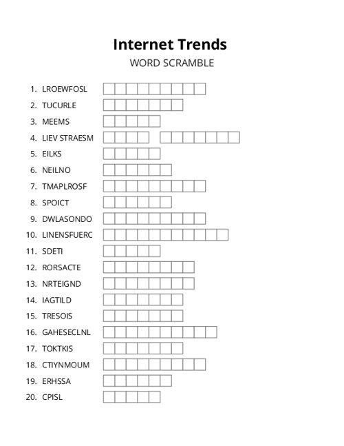 Internet Trends Word Scramble Puzzle