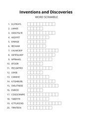 Inventions and Discoveries word scramble puzzle