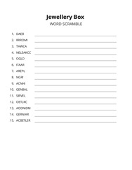 Jewellery Box word scramble puzzle