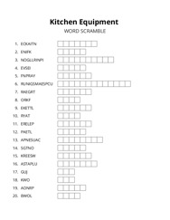 Kitchen Equipment word scramble puzzle