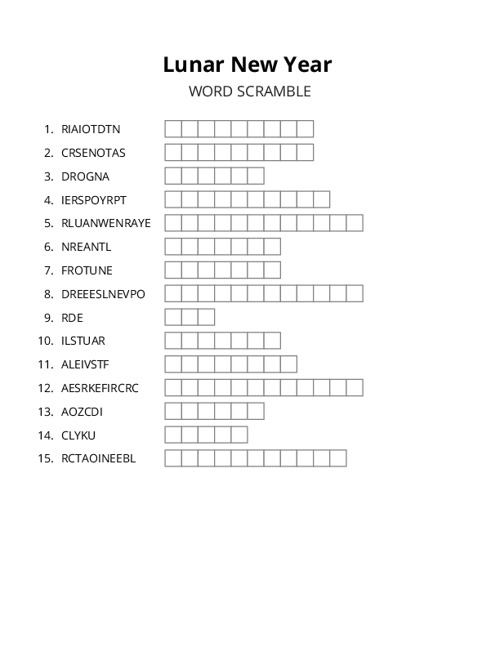 Lunar New Year Word Scramble Puzzle