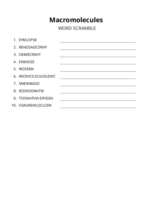 Macromolecules Word Scramble Puzzle