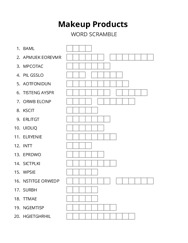 Makeup Products word scramble puzzle