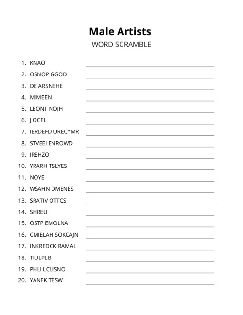Male Artists Word Scramble Puzzle