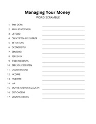 Managing Your Money word scramble puzzle