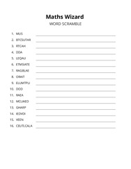 Maths Wizard word scramble puzzle