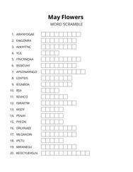 May Flowers word scramble puzzle