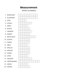 Measurement word scramble puzzle