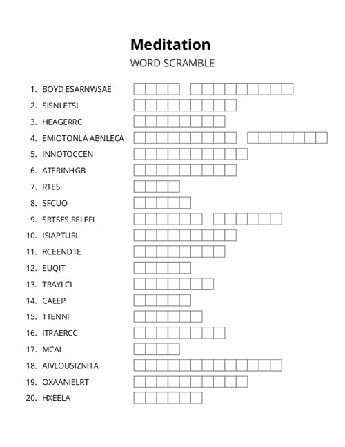 Meditation Word Scramble Puzzle