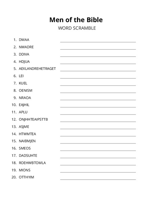 Men of the Bible Word Scramble Puzzle