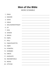 Men of the Bible word scramble puzzle