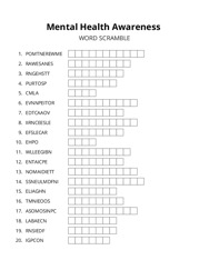 Mental Health Awareness word scramble puzzle