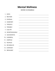 Mental Wellness word scramble puzzle