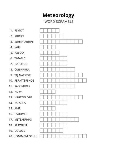 Meteorology Word Scramble Puzzle