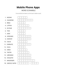 Mobile Phone Apps word scramble puzzle