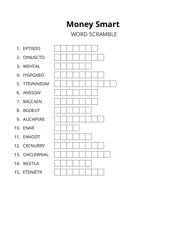 Money Smart word scramble puzzle