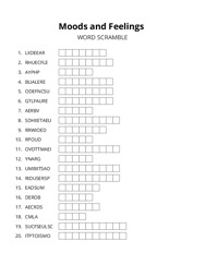 Moods and Feelings word scramble puzzle