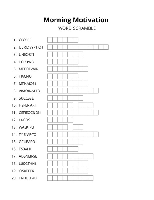 Morning Motivation Word Scramble Puzzle