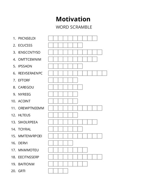 Motivation Word Scramble Puzzle