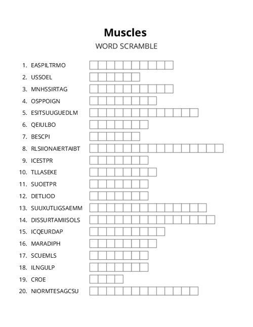 Muscles Word Scramble Puzzle
