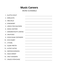 Music Careers word scramble puzzle