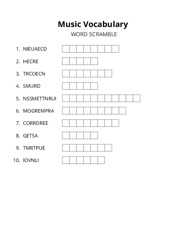 Music Vocabulary word scramble puzzle