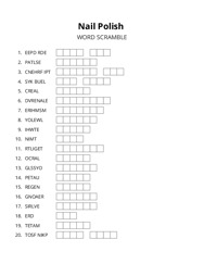 Nail Polish word scramble puzzle
