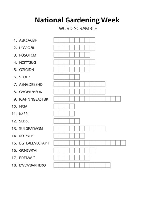 National Gardening Week Word Scramble Puzzle