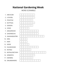 National Gardening Week word scramble puzzle