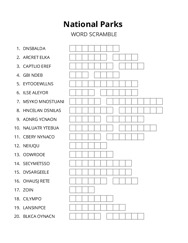 National Parks word scramble puzzle