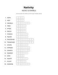 Nativity word scramble puzzle